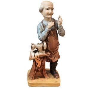 Fine Porcelain Old Man Tailor Figurine with Sewing Machine Vintage 8" Davar